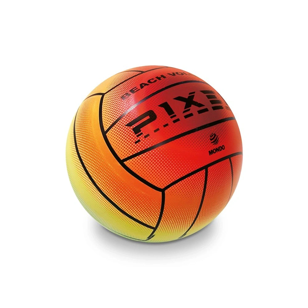 Mondo Beach Volleyball with orange and black textured surface, featuring black outlines and "PIX" and "MONDO" text.