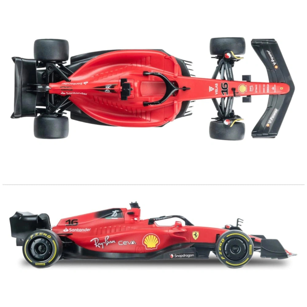 Mondo Ferrari F1 75 radio-controlled car in glossy red with black matte wheels and white printed text, featuring aerodynamic 