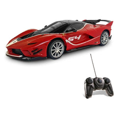 Ferrari FXX K EVO radio-controlled car in red with black roof, featuring glossy body, transparent window, and "54" on the sid