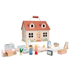 New Classic Toys - Zusammenklappbares Puppenhaus mit Möbeln - Puppen, Spielsets & Spielzeugfiguren