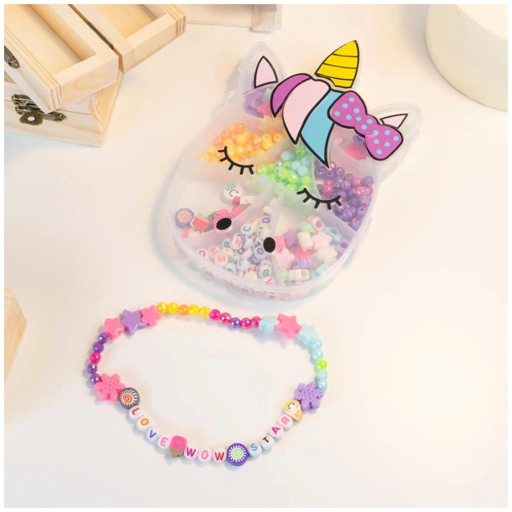 Beads ABC Unicorn Pocket Box Set in a clear plastic container, showcasing colorful craft supplies for arts and crafts.