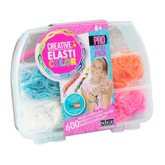 Creative Elasticolor Pro Refill Mini Set in clear packaging with colorful rubber bands and vibrant stickers on a white backgr