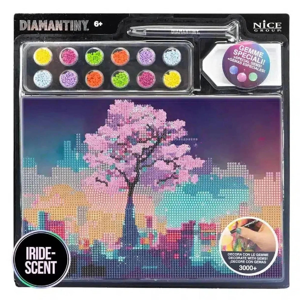Nice Diamantiny Artist Level Up Painting on Canvas packaging features colorful cityscape, six gemstone-shaped beads, and text