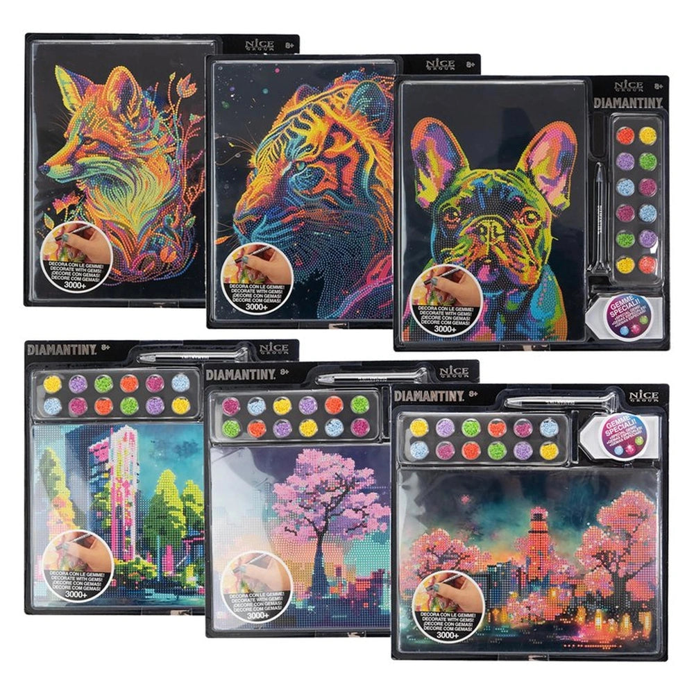 Diamantiny Artist Level Up Painting On Canvas packaging features colorful stickers arranged in a grid within a glossy clear w