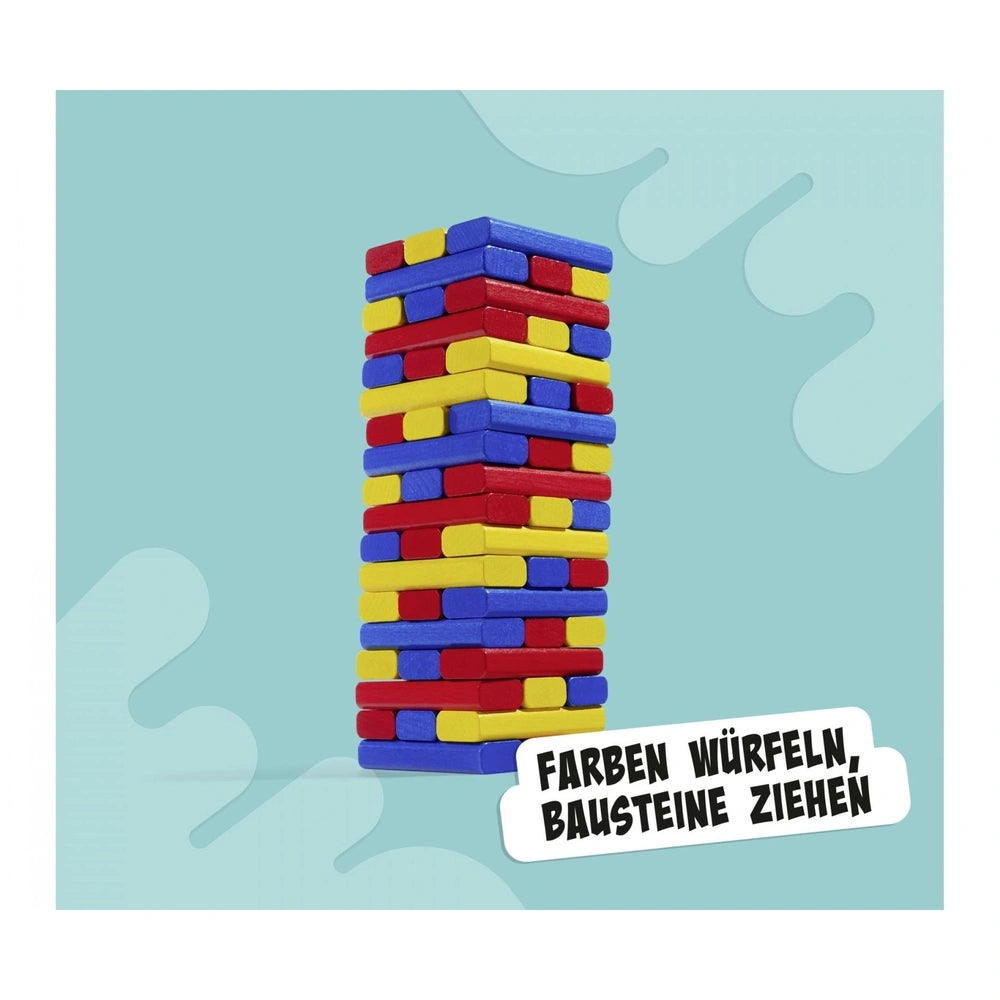 Noris 3 colorful building block games featuring vibrant stacked blocks in blue, red, and yellow on a light blue background.