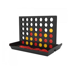 Noris Four in a Row game in black and yellow shows a grid with red and yellow disks for two players.