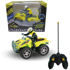 ODS - RCRadiocomDesertQuad18 toy quad bike in yellow and black packaging with remote control, glossy cardboard finish.