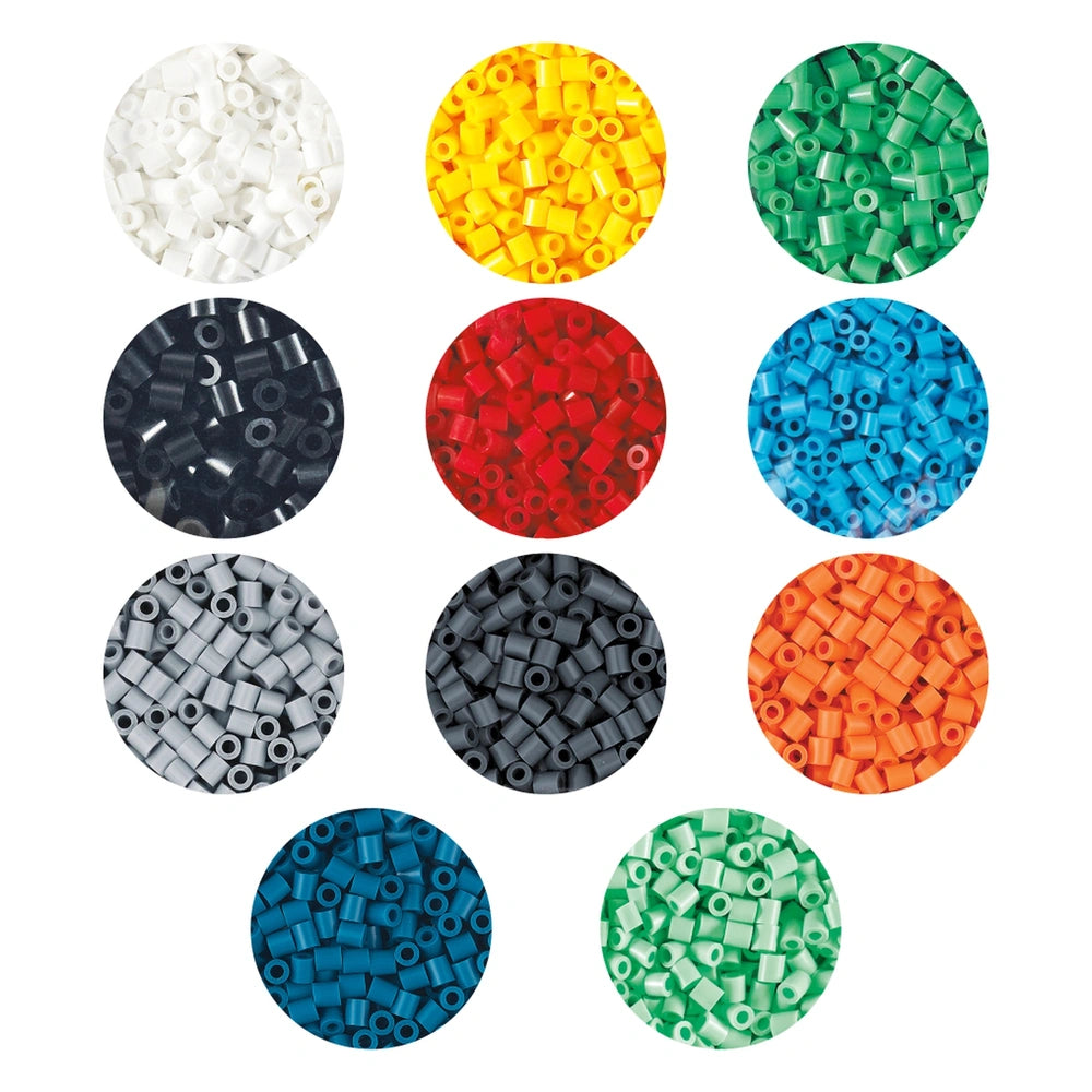Pat Hama 4000 Beads in a green tub containing 100 each of white, yellow, green, blue, and black plastic beads.