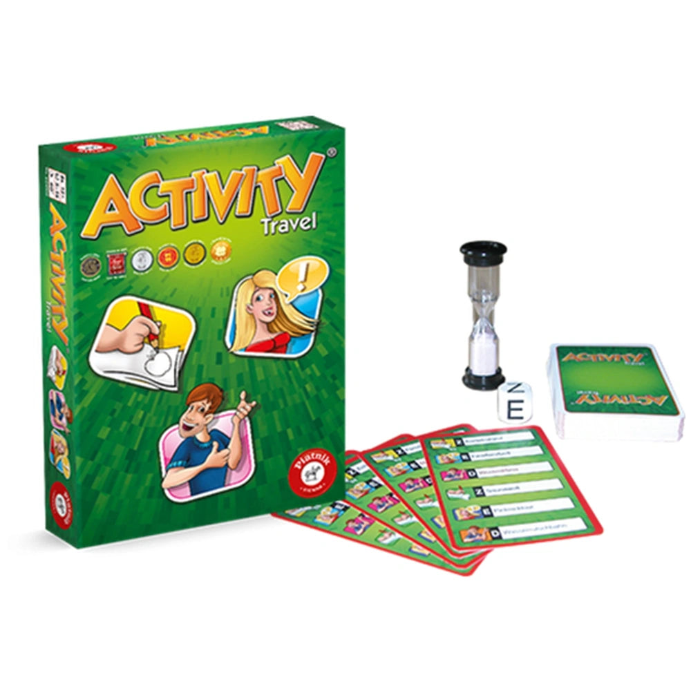 PIATNIK Activity Travel Board Games German Edition in a green cardboard box with yellow and orange text and plastic component
