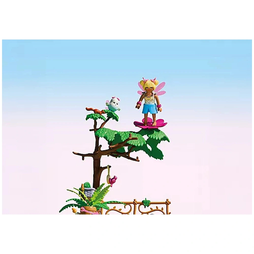 Playmobil Magical Unicorn Stable features a pink glossy surfboard attached to a textured tree branch, showcasing vibrant colo
