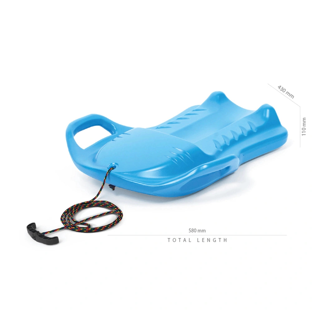 Sporty Slider Blue outdoor play equipment made of solid blue plastic with a black cord attached, viewed from the front.