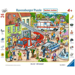 Ravensburger puzzle box cover featuring a vibrant street scene with various colorful characters and vehicles.