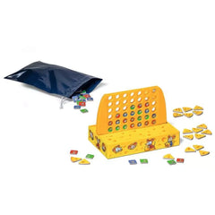 Ravensburger 3 Gewinnt! board game features a yellow plastic tray with a grid of holes and scattered red, yellow, and green p