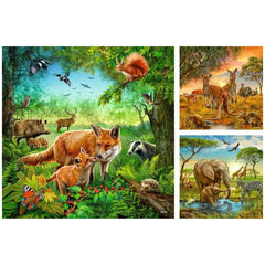 Ravensburger Animals Of The Earth puzzle features vibrant triptych scenes of wildlife with detailed animals in natural landsc