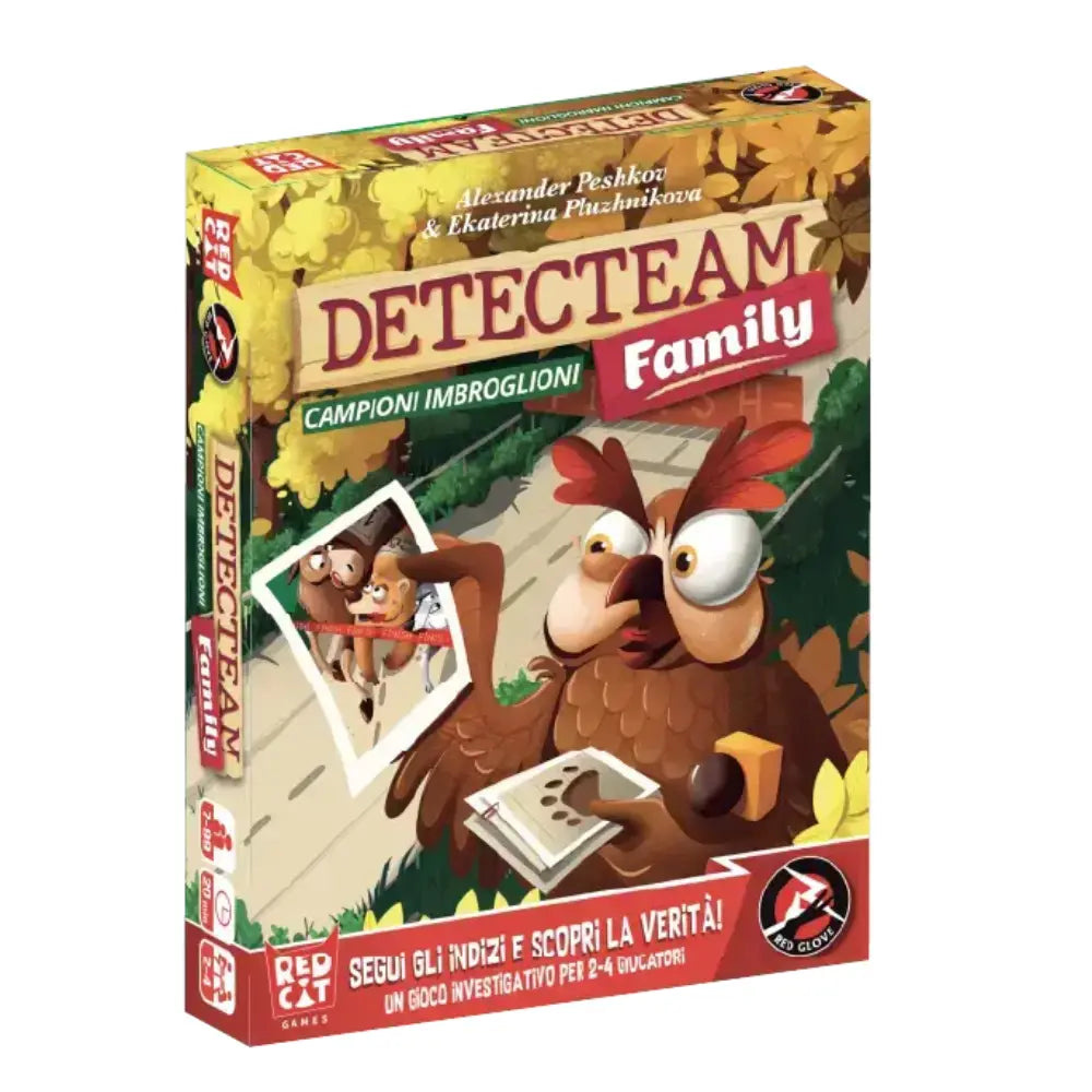 Red Glove - Detecteam: Campioni Imbroglioni Cooperative Investigation Board Game for Kids & Families Ages 7+ - Woodland Animal Racing Mystery Puzzle Card Game for 1-4 Players with 44 Indizio Cards - RG20801 - Italian Edition