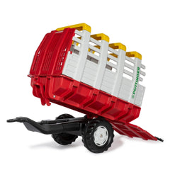 Rollyhay Wagon Pottinger Trailer is a red and white toy dump truck with textured black wheels on a white background.