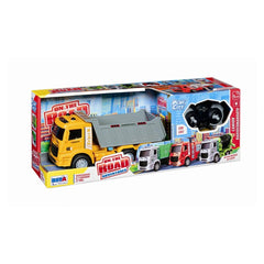 RS Toys On The Road Adventure RC Truck box features a vibrant yellow truck graphic with a cityscape and other colorful vehicl
