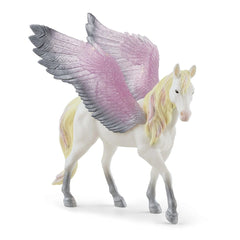 Sunrise Pegasus figurine features a white horse with yellow highlights and pink-grey wings, set against a plain white backgro