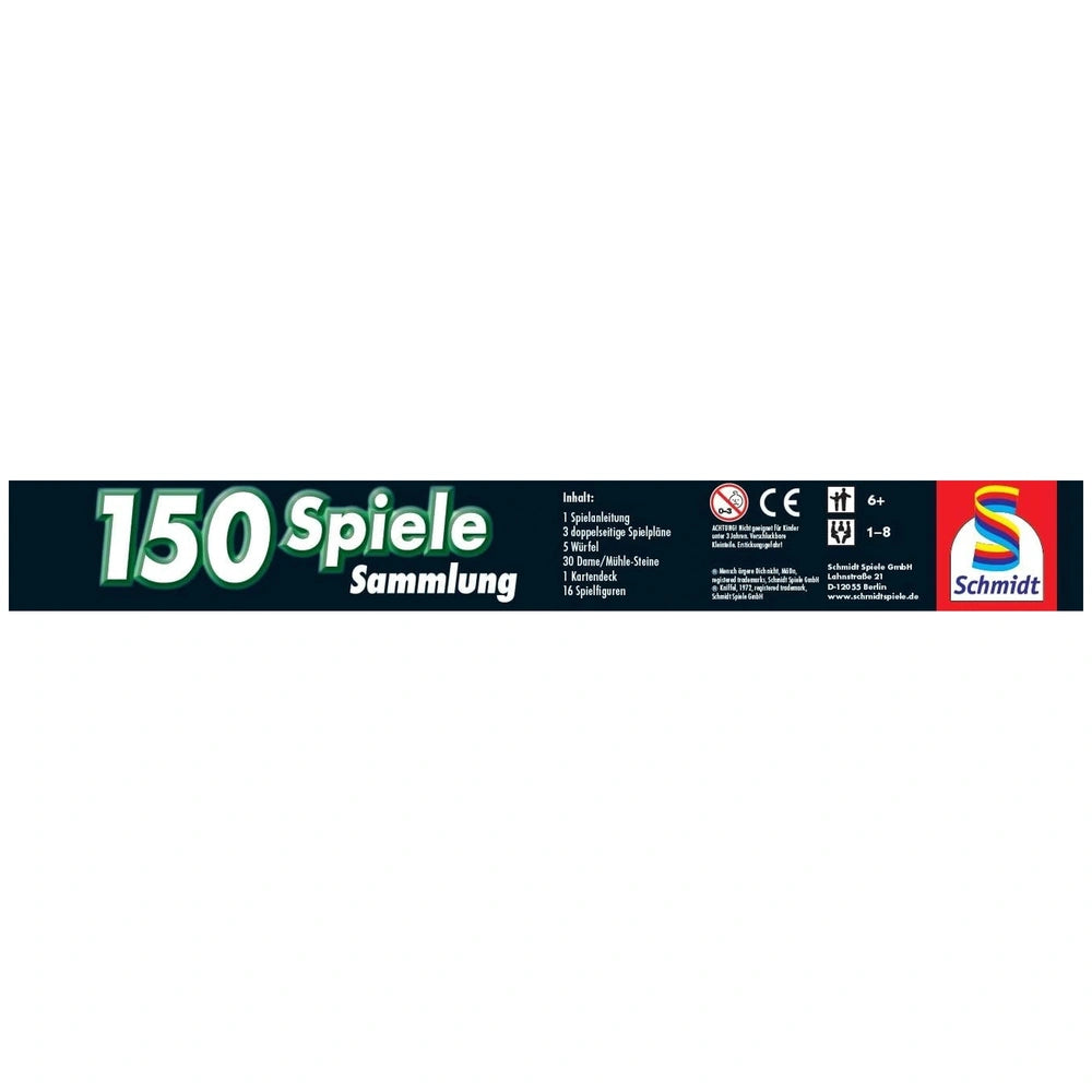Schmidt Spiele bumper sticker featuring "150 Spiele Sammlung" text and a red logo on a dark background.