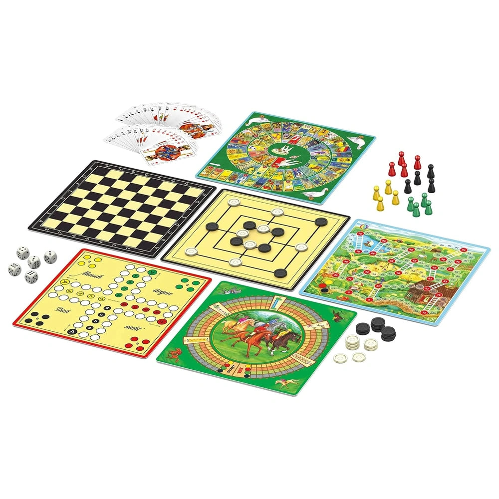 Schmidt Spiele's 150 game collection features colorful board games for two players, with vibrant pieces and strategic designs