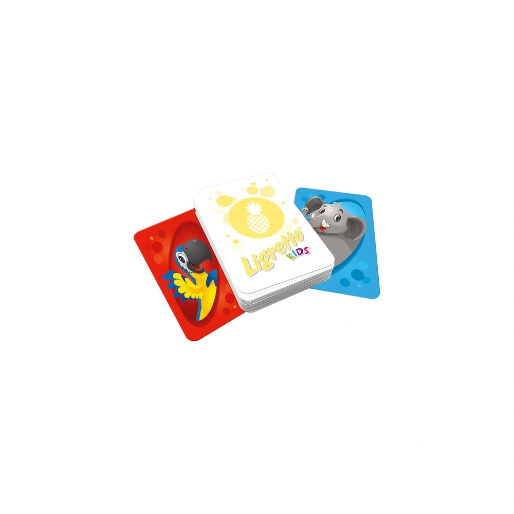 Children's board game coasters in red, blue, and white with unique animal designs on a smooth surface.