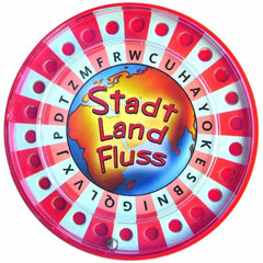 Schmidt Spiele's City, Country, River board game features a colorful, glossy wheel with a globe design and vibrant sections.