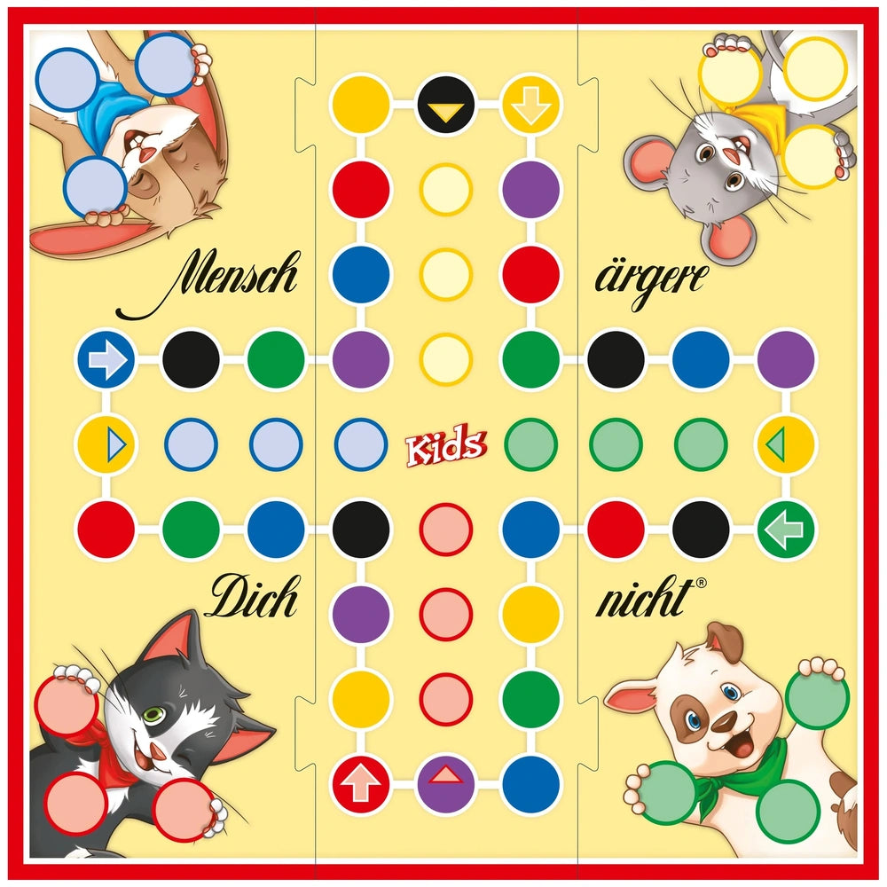 Schmidt Spiele's Don't Bother Me Kids board game features a colorful grid with playful animal illustrations and directional s