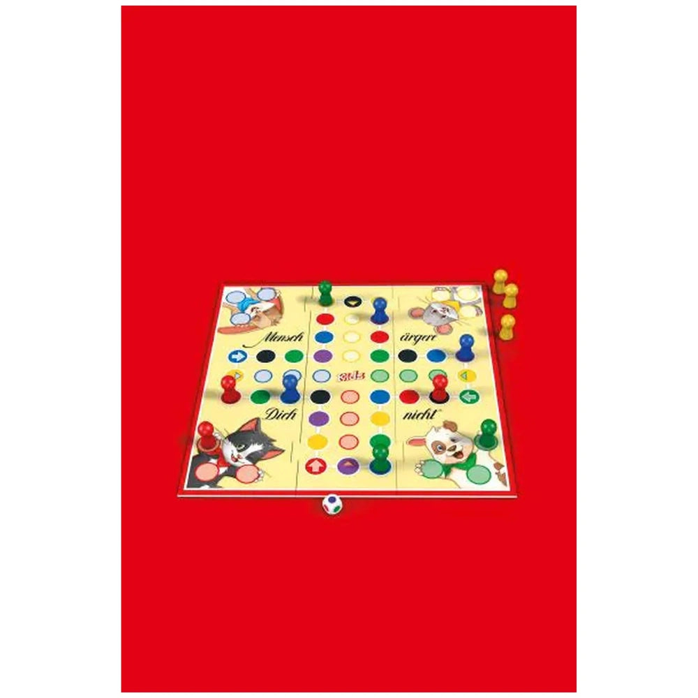 Schmidt Spiele's Don't Bother Me Kids board game features a colorful grid with animal images on a smooth red background.