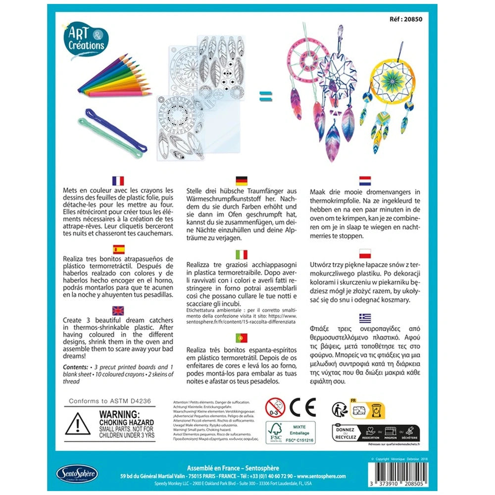 Sentosphere arts and crafts packaging features a blue design with "Art Creations" logo and vibrant color descriptions.