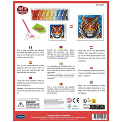 Sentosphere Diamond Canvas Tiger label features a vibrant tiger image, colorful patterns, and essential product information.