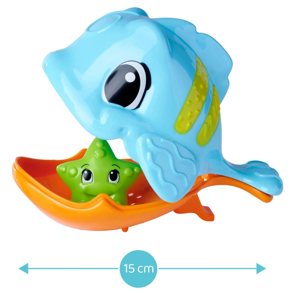 Simba ABC Hungry Fish bath toy features a blue fish and green starfish in vibrant colors, perfect for childrens playtime.