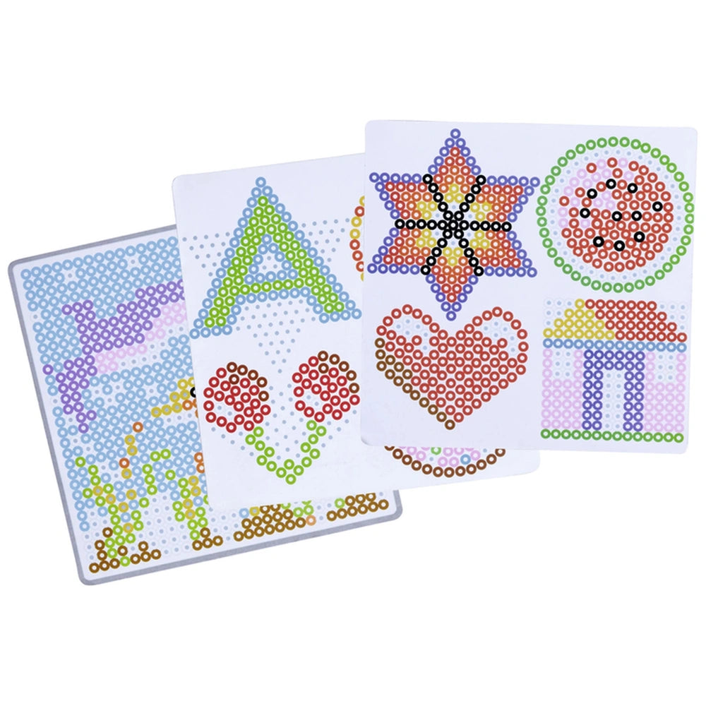 Simba Art & Fun iron-on beads kit featuring colorful sticker designs on a white background for arts and crafts.