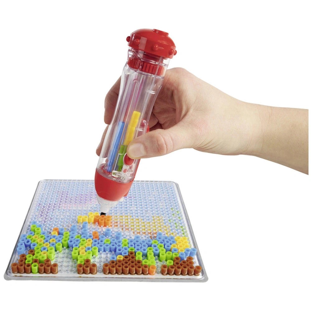 Simba Art & Fun iron-on bead embroidery kit with colorful beads and tools for creative crafting projects.