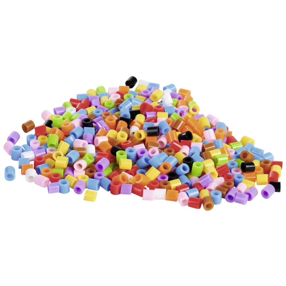 Simba Art & Fun iron-on bead embroidery set featuring a vibrant mix of 5000 interlocking plastic beads in diverse colors.