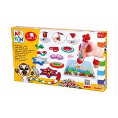Simba Art & Fun iron-on bead embroidery kit with 5000 colorful beads and crafting tools in a playful toy box.