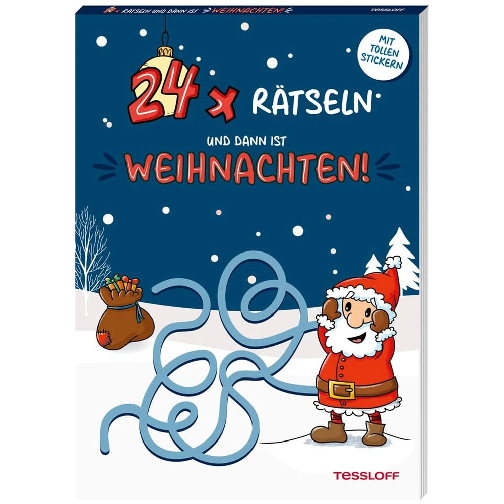 TESSLOFF's 24 Winter Puzzles Advent Calendar features a cheerful Santa, snowflakes, and festive colors on a glossy blue cover