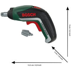 Bosch Ixolino II cordless power drill in black and green with glossy plastic, matte metal, red trigger, and battery indicator