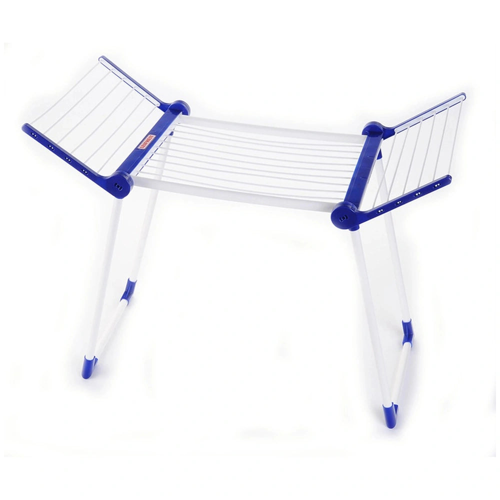 Theo Klein Leifheit drying rack with a blue plastic frame and white surface, designed for pretend professions and role playin