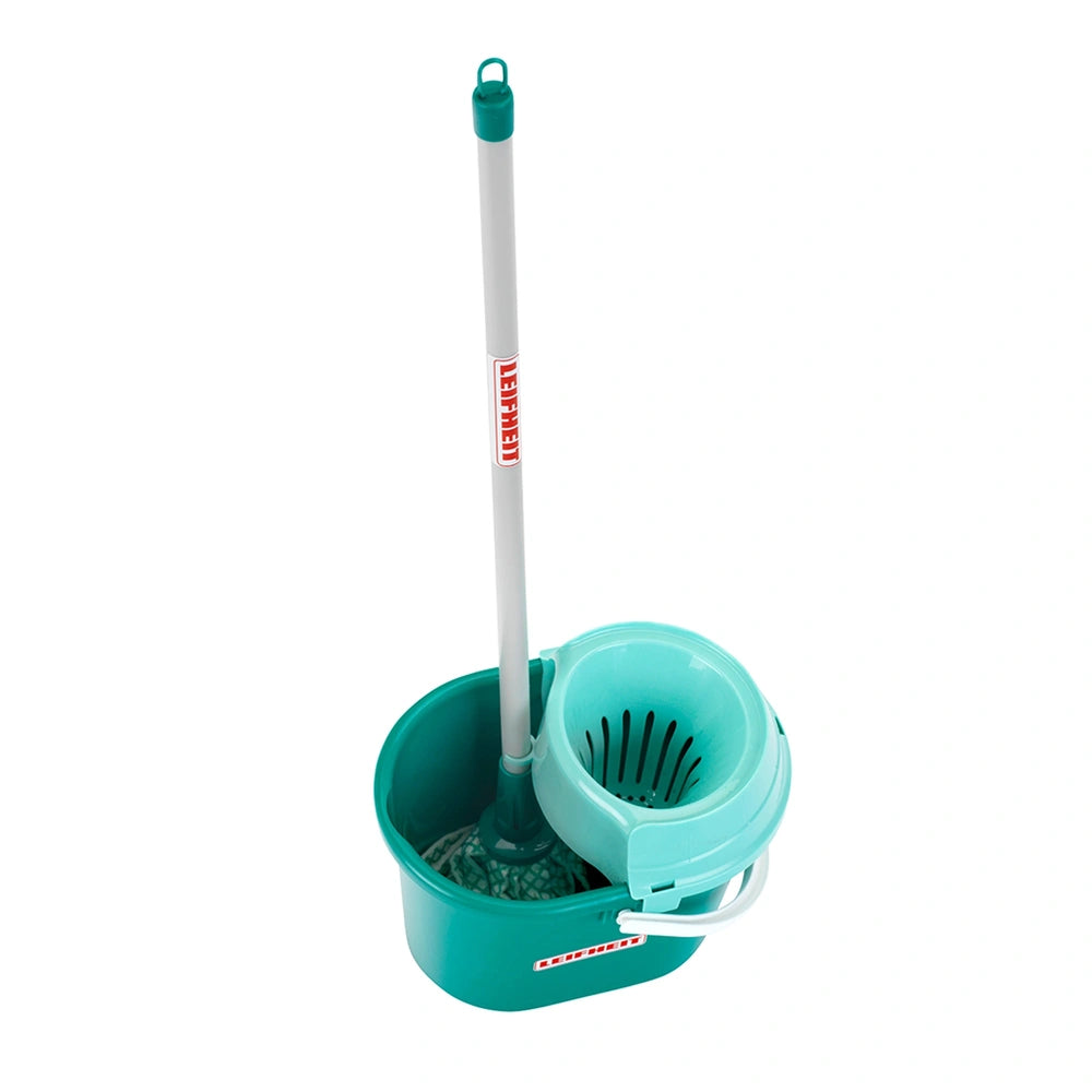 Theo Klein Mop Set with a green body and white handle, featuring a brush head for pretend play in professions.