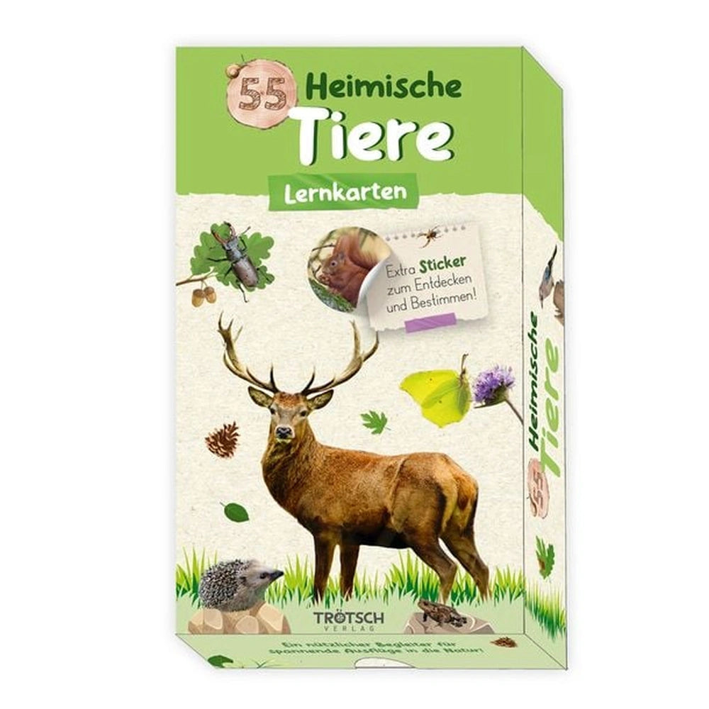 TROTSCH Learning Cards packaging features a deer and hedgehog illustration, surrounded by plants, in green and white colors.