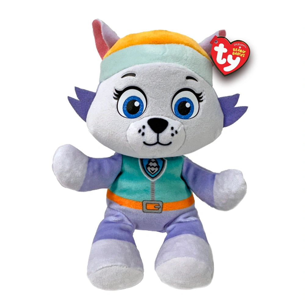 TY - Beanie Babies Everest from PAW Patrol, a plush toy with a white body, gray face, and colorful outfit, ideal for collecto