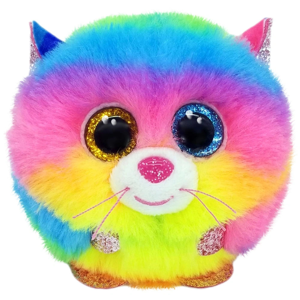 TY - Beanie Bellies Gyzmo Cat plush toy with vibrant multicolored fur, shiny eyes, and whimsical design, 7 cm.
